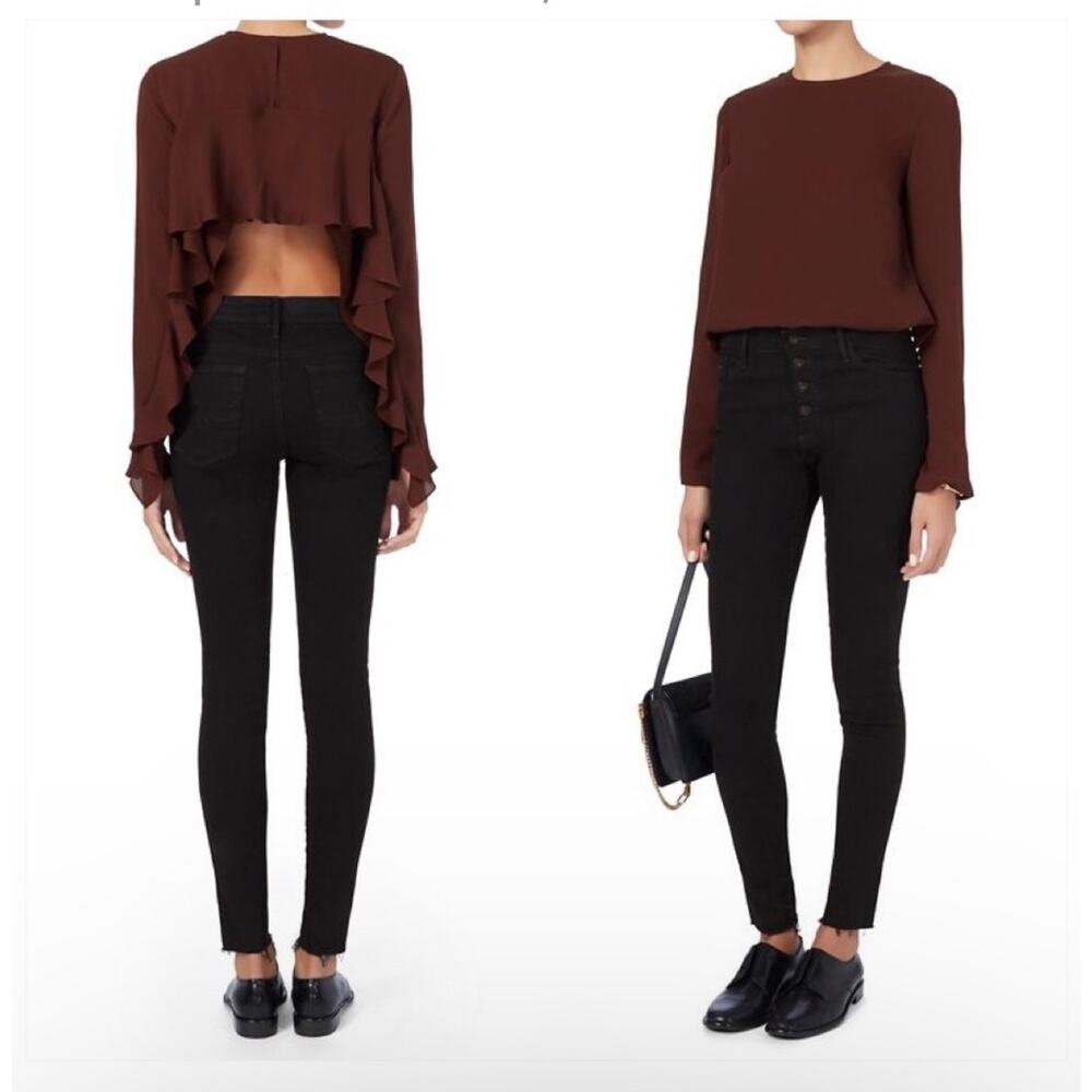 A.L.C Sally Open Back Ruffle Sleeve Silk Crepe Top Bordeaux Blouse Size 2 XS